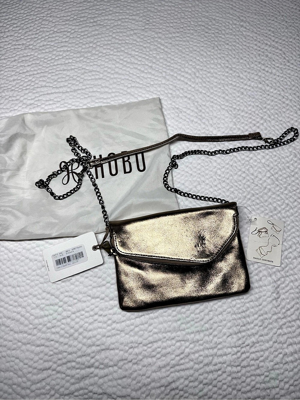 NWT HOBO Daria Metallic Leather Convertible Crossbody Clutch